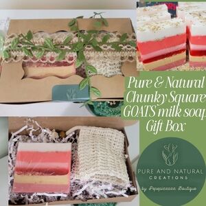 GOAT MILK LAYERED HANDMADE GIFT BOX w natural sissle bag+ Soap Dish